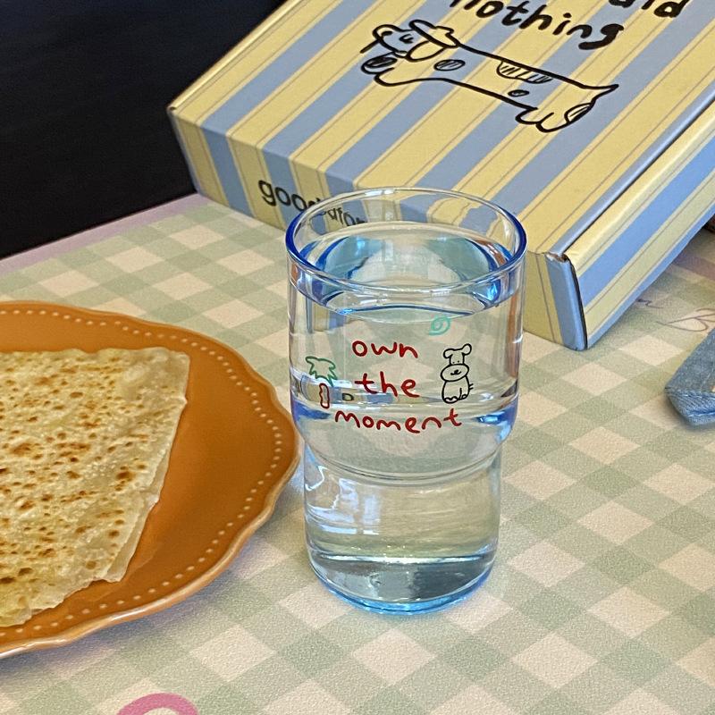 Blue Texture Coconut Tree Puppy Glass, Niche High-End Feeling Blue Water Cup, High Temperature Coffee Cup