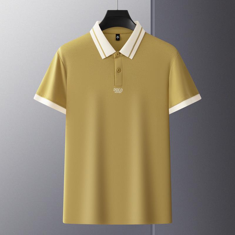 Men s Luxury 60s Mercerized Cotton Embroidered Color Block Polo Shirt XL