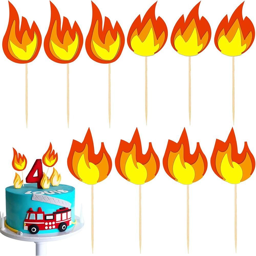 Papierkarten Kuchendeckel Holzstäbchen Feuer Kuchendekorationen Geburtstagsparty Supplies