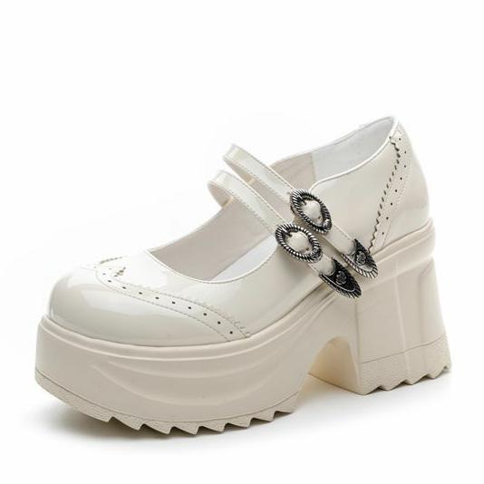 

Fashion 10CM Patent Leather Boots Autumn Female Breathable Women Boots Casual Spring Summer Pumps Mary Jane Platform Wedge Flats Shoes 34 бежевий