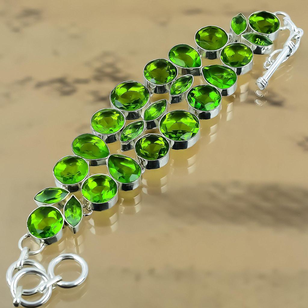 Natural Peridot Gemstone Chain Green Adjustable Bracelet 925 Sterling Silver