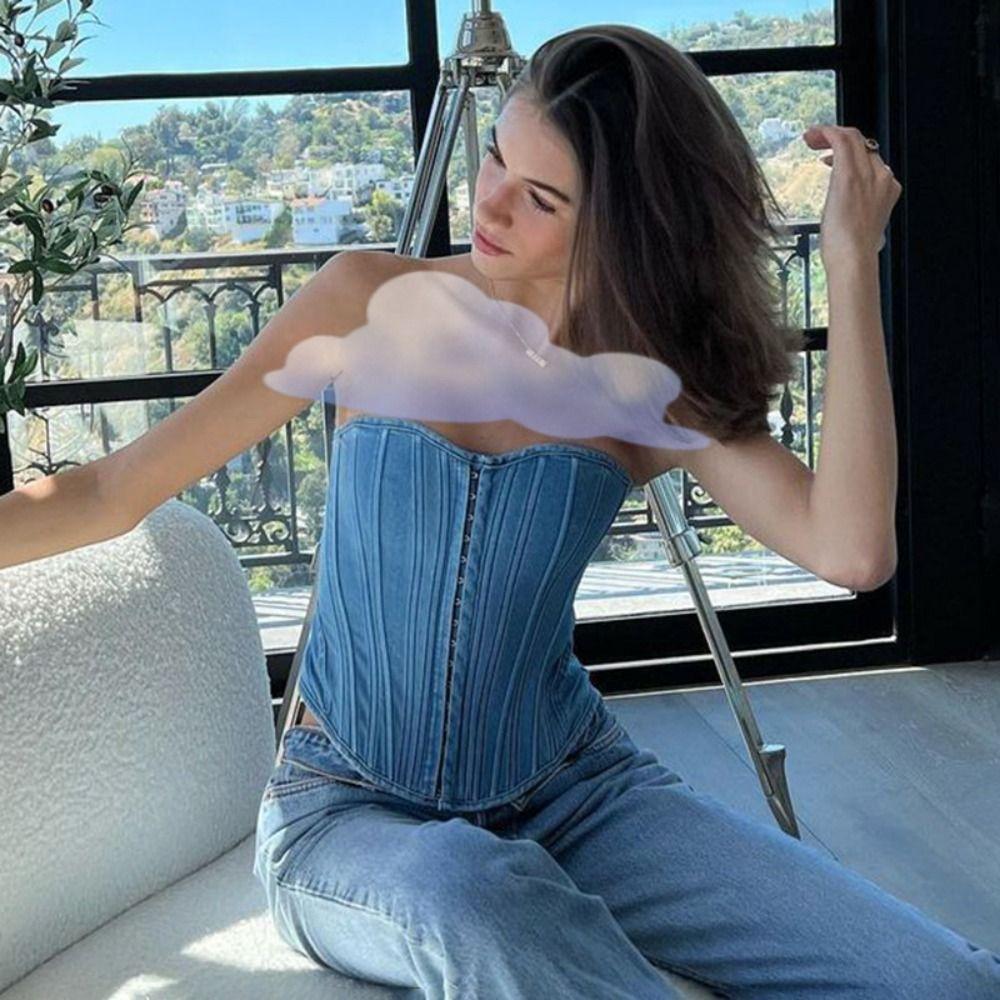 

Sexy Denim Tube Top Solid Denim Corset Top Off Shoulder Crop Top Women/girls
