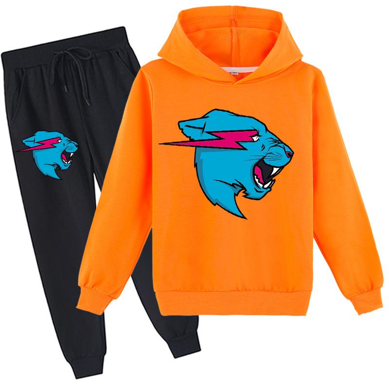 Fashion Mr Beast Lighting Cat Childrens Boys Sweater Cotton Hoodies and Pants Sets