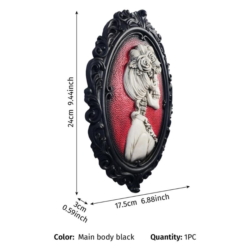 Skeleton Wall Art Decors Gallery Wall Plaque with Skull Portrait, Black Frame and Raised Relief Form for Entryway Accent or Bedroom Hanging Display
