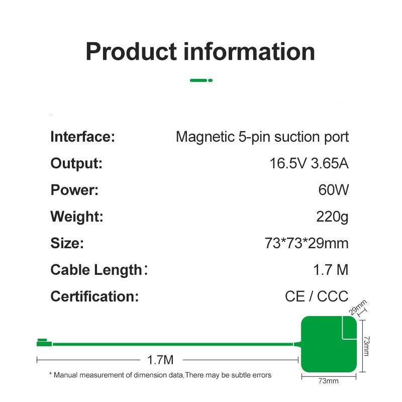 EU/US 85W 60W 45W Power Adapter Fast Charging with Magsafe 1/2 Cable for Macbook A1465 A1466 A1278 A1369 A1502  A1398 L/T Tip Charger for Mac Laptop