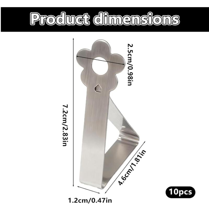 10Pcs Tablecloth Clips, Stainless Steel Tablecloth Clips for Tables, Floral Pattern Triangle Shape Tablecloth Clips, Suitable for 1-4 Cm Thick Tables