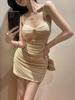 Sexy Nightclub Mesh Pleated Camisole Dress – Slimming Low-Cut, Hip-Hugging Short Skirt