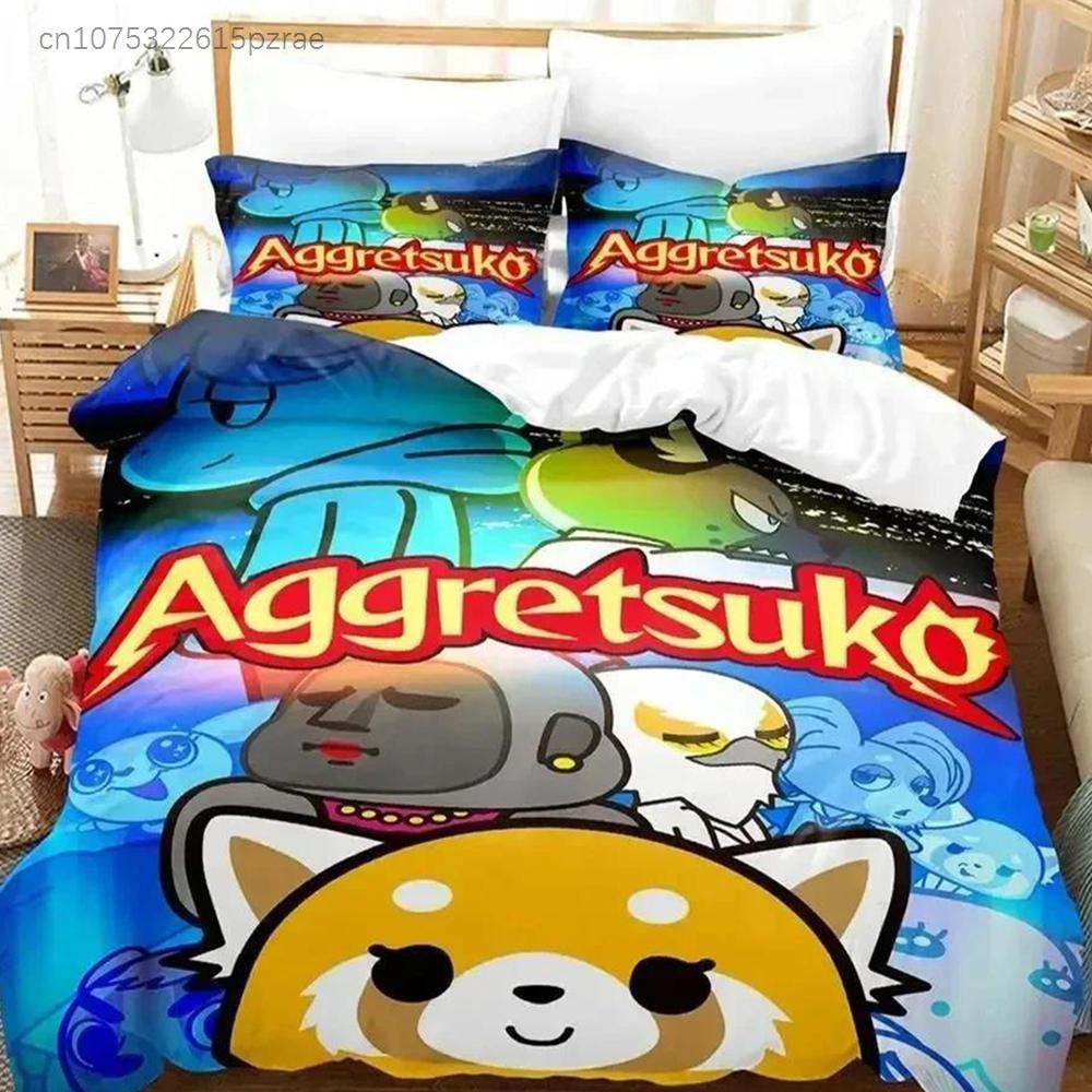 3D Print Anime Aggretsuko Bedding Set Duvet Cover Bed Set Quilt Cover Pillowcase Comforter King Queen Size Boys Adult Bedding