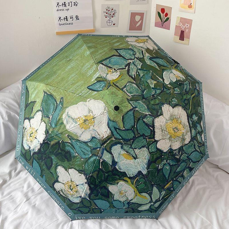 Van Gogh Oil Painting Umbrella Wild Rose Dual-Purpose Umbrella Light Luxury American Retro Umbrella British Style Cheap Sunscree