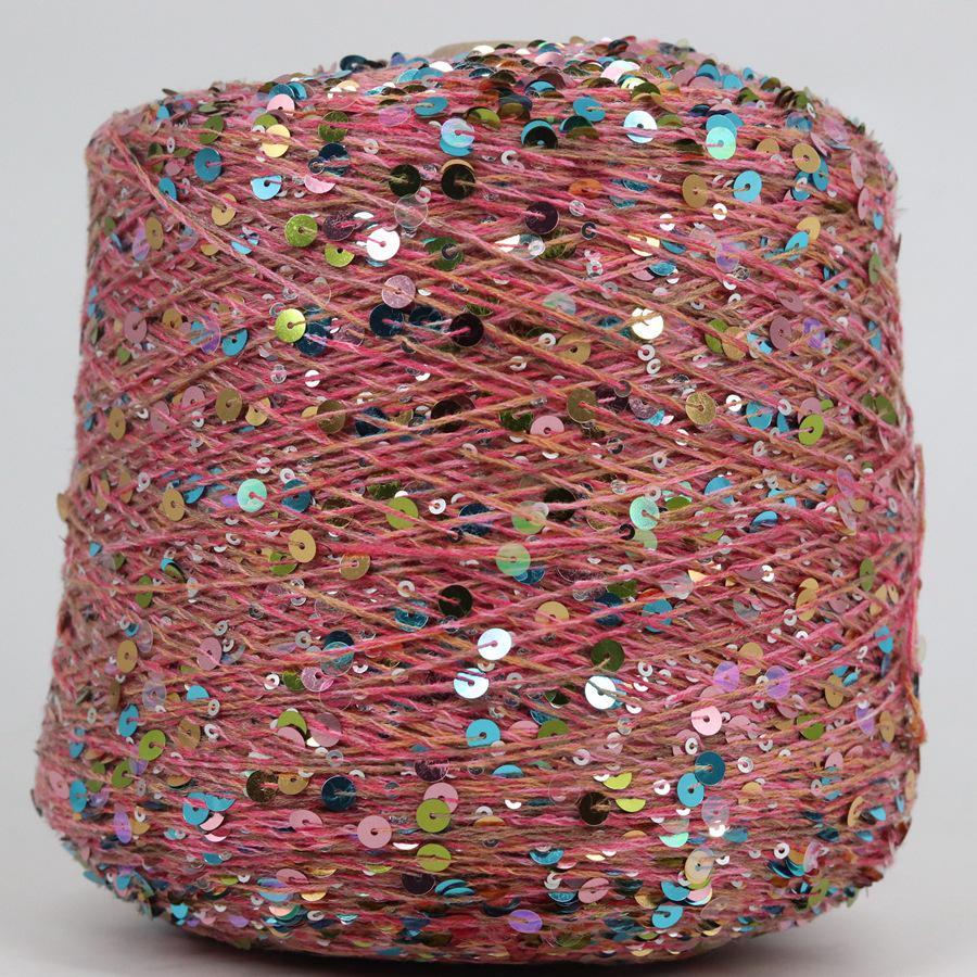 Hand-Knitted Bright Cotton Yarn with Sequins, 3MM+6MM, Combed and Fancy