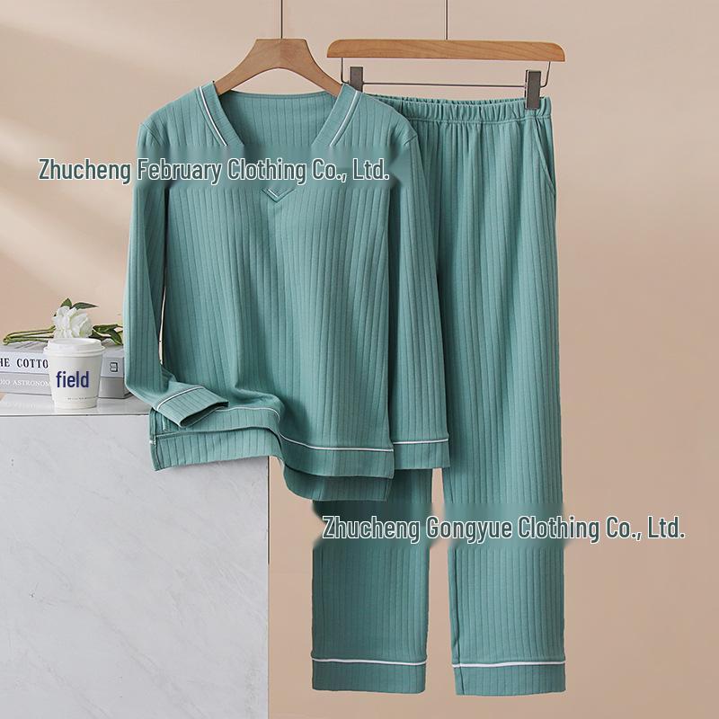 

Женский хлопковый комплект для дома со встроенным бюстгальтером - пижама с длинным рукавом для весны и осени Medium