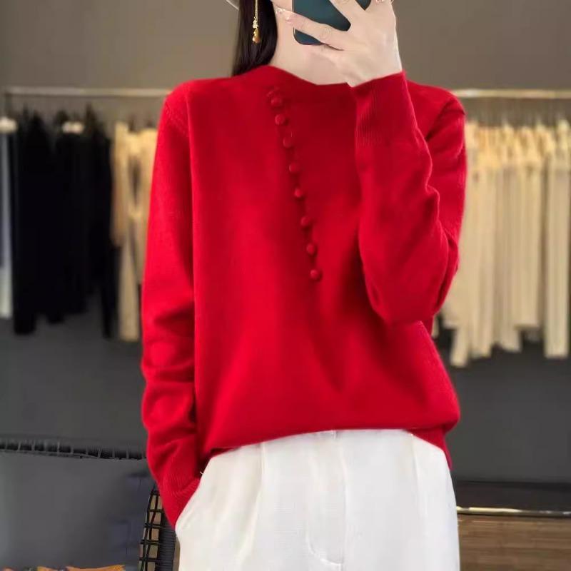 Herbst- und Winterstrick-Unterziehpullover für Damen, neues Muttermodell mit Rundhalsausschnitt innen