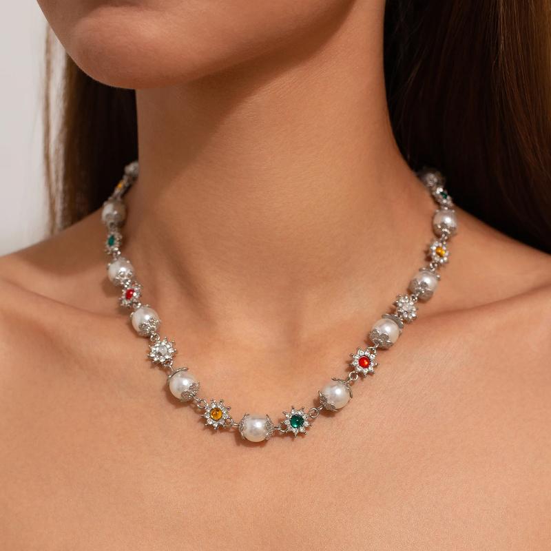 1 Stück Elegante Imitationsperlenkette für Damen Kragen Wed Braut Goth Strass Choker Party Schmuck Geschenke Neu