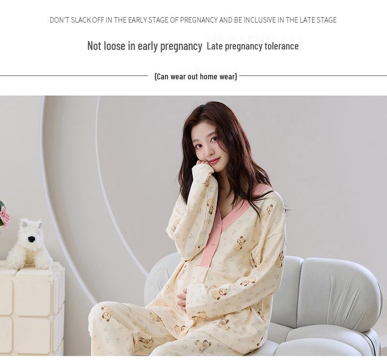 Plus Size Maternity Pajamas with Chest Pads for Autumn/Winter - Women's Postpartum Nursing & Home Wear Set