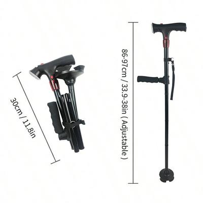 Elder Cane with LED Light and Alarm Collapsible Telescopic Folding Walking Stick Trusty Support for Mothers The Elderly Fathers