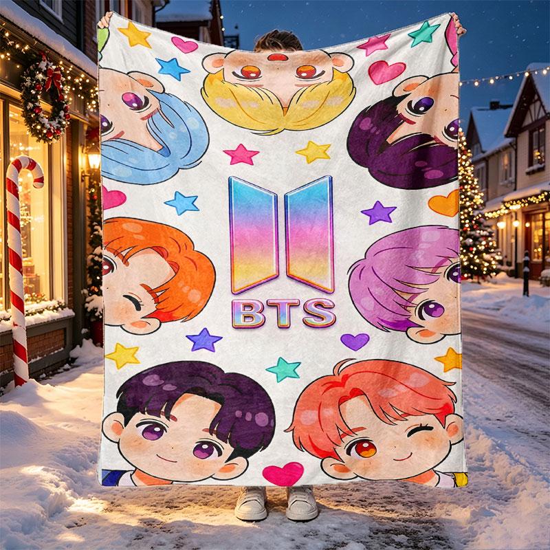 BTS Pattern Blanket for Home Decoration, Bed, Sofa, Car Travel, Camping, Suitable for All Seasons, Birthday Christmas Gift