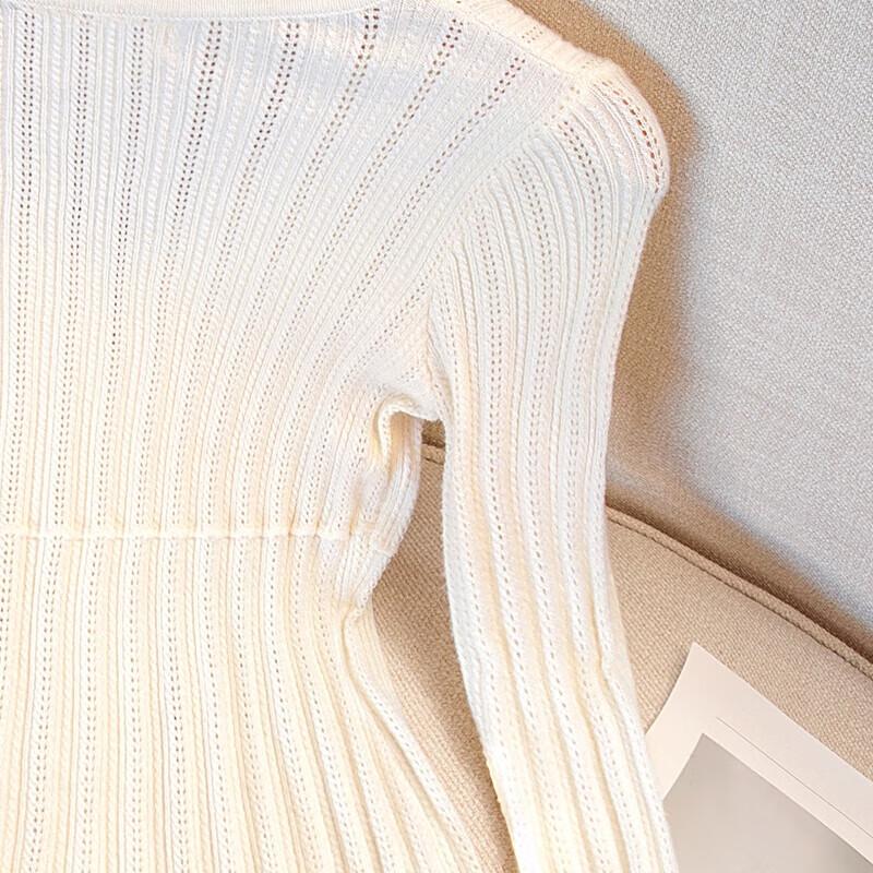 Sibaishe Women's V-Neck Single-Breasted Hollow Knit Cardigan