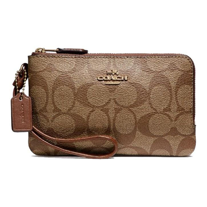 Coach Corner Zip Double Layer Monogram Double Zipper PVC Clutch Women clutch Brown 87591-IME74 Basic Set (Bag+Dust Bag)