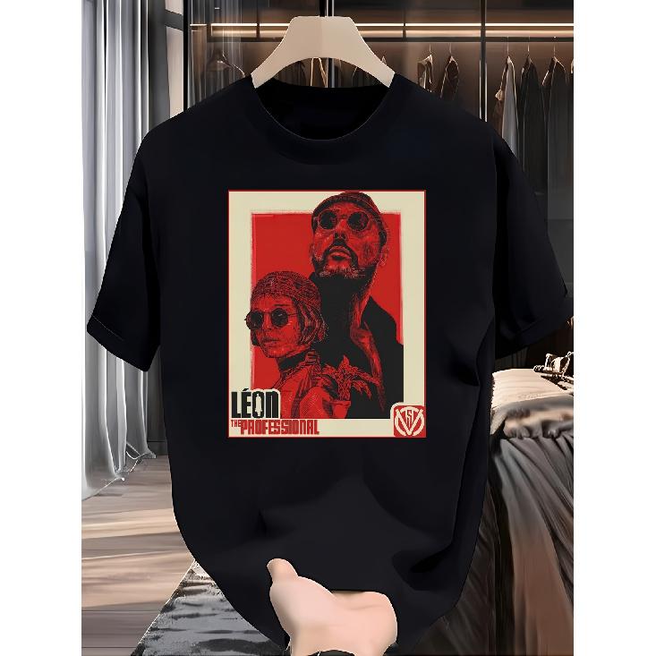 Men s LEON PROFESSIONAL Branding T-Shirt - Breathable Crew Neck Tee with Logo Print, Regular Fit Casual Wear, Machine Washable Year-Round - Ideal S чёрный