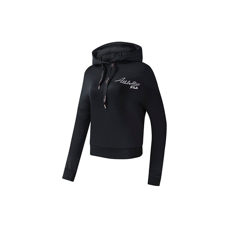 

FILA Athletics Solid Color Brand Logo Sports Knit Hoodie Women hoodies Deep-Black A11W311210F-BK M