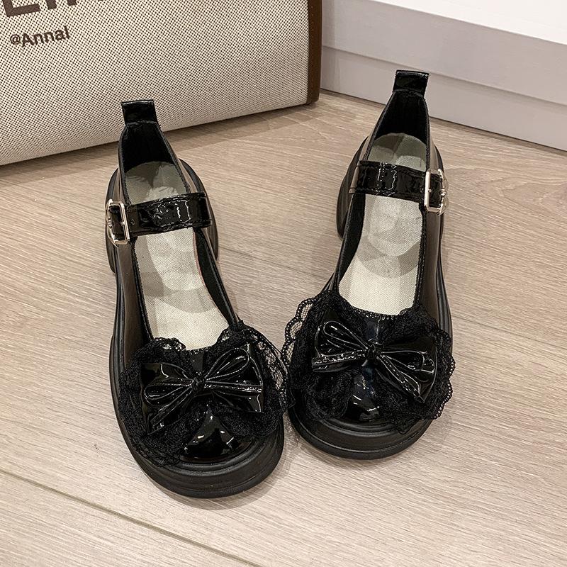 White Bow with Skirt Platform Small Leather Shoes Women's 2025 New Summer Thick Heel French Mary Jane Shoes