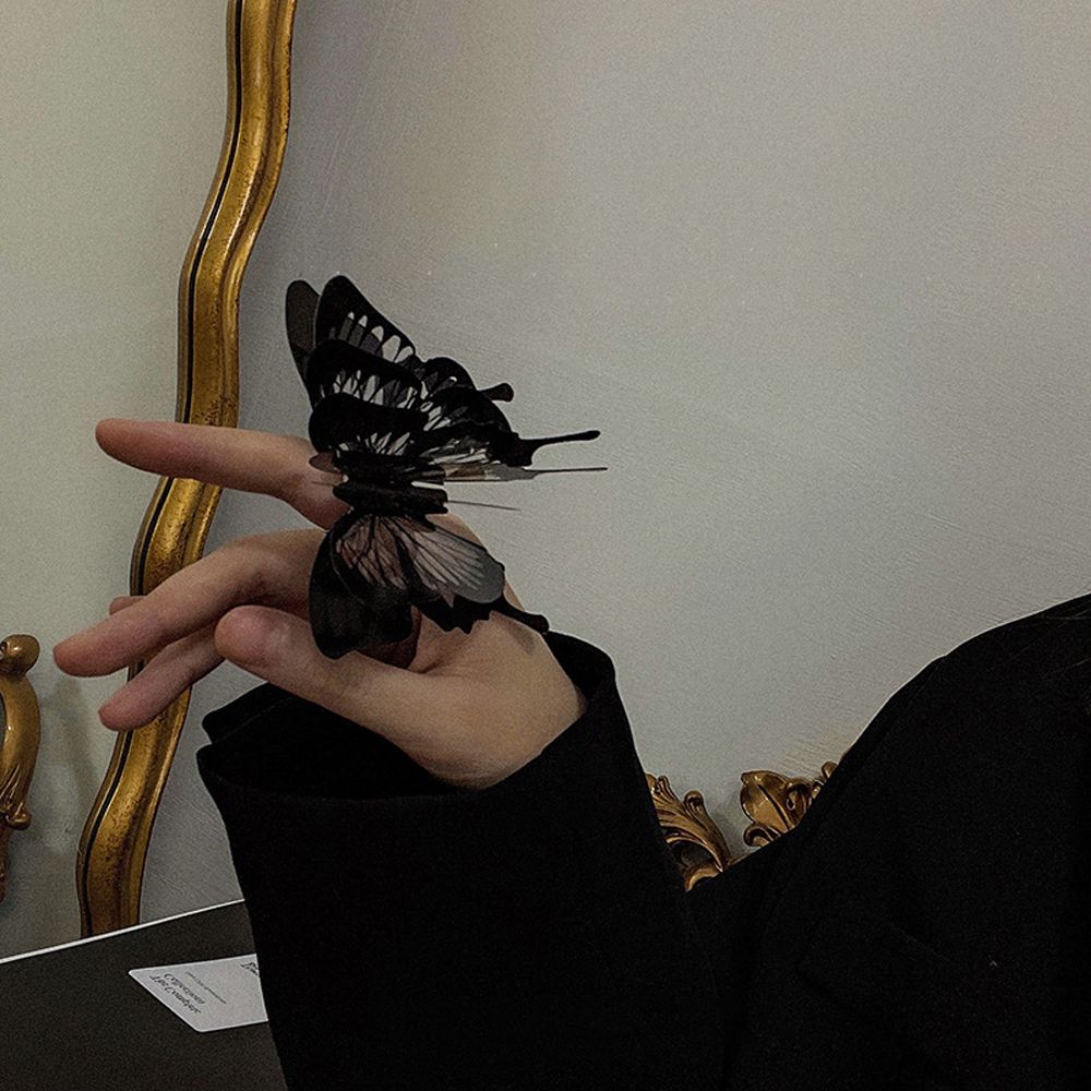 

Панк-готическое винтажное женское открытое кольцо с трехмерной бабочкой, модное ювелирное кольцо в корейском стиле black-big