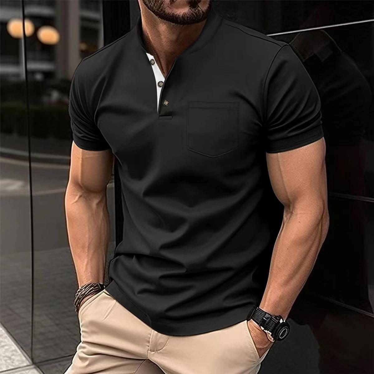 

2026 Summer Plus Size Men s Solid Color Short Sleeve Polo with Button Pocket XXL