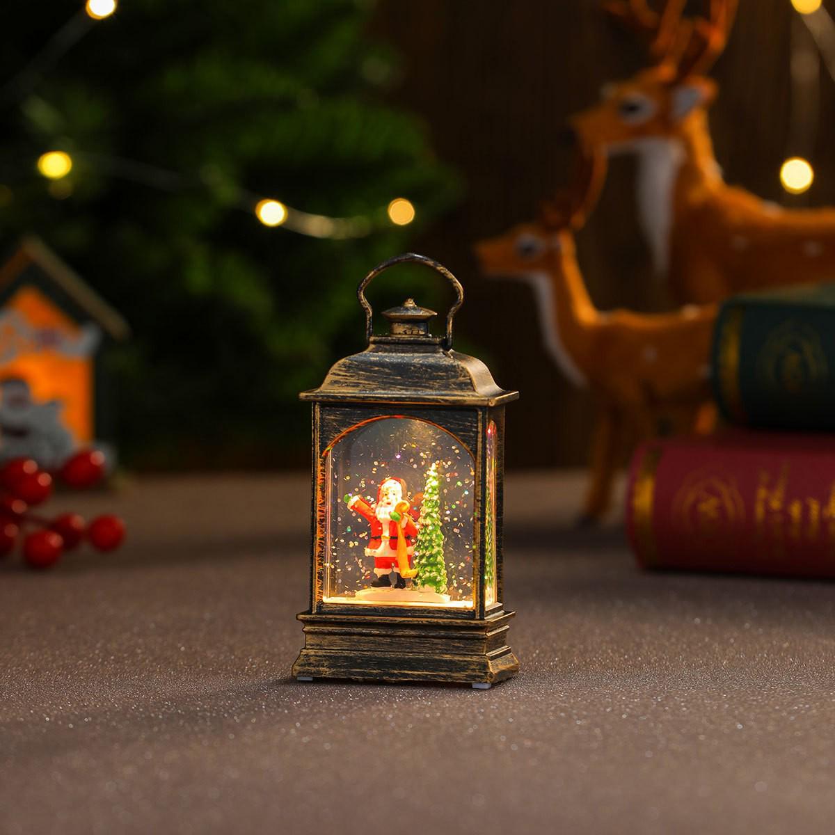 Christmas Luminous Water-Filled Lantern: Small Desktop Ornament & Night Light for Kids
