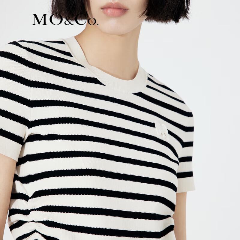 MO&Co. Classic Striped Beaded Logo Short-Sleeve Knit Top