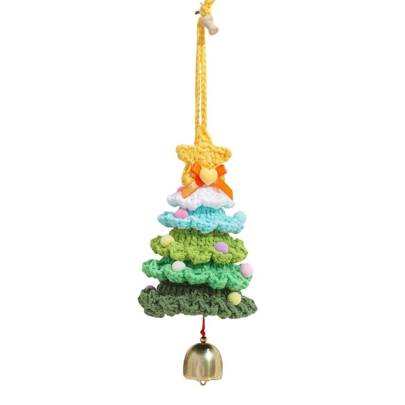 Crocheted Christmas Tree Ornament Soft Hanging Pendant With Bell Portable Holiday Car Decoration