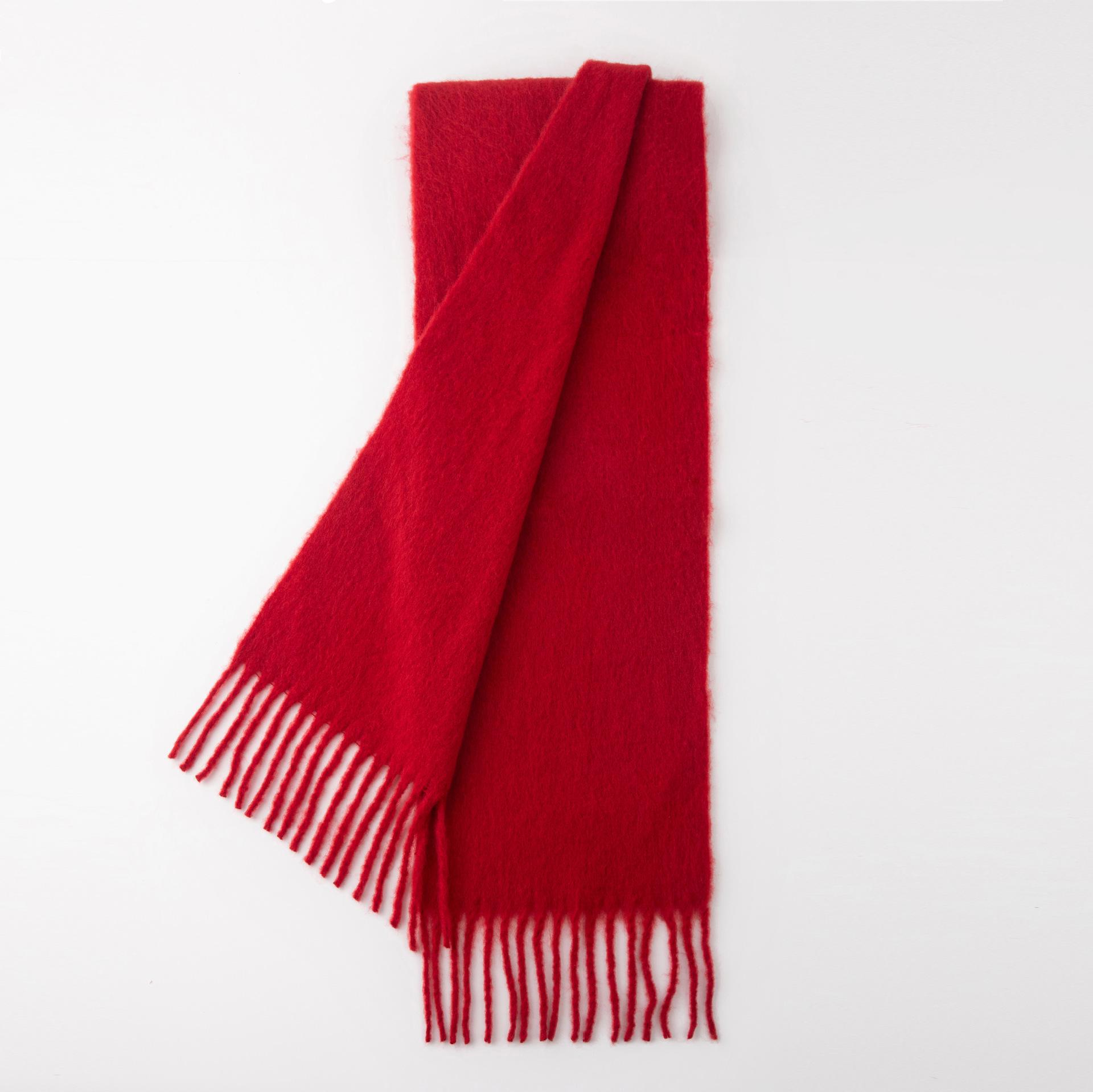 Unisex High-End Alpaca Wool Blend Solid Color Fluffy Scarf алый