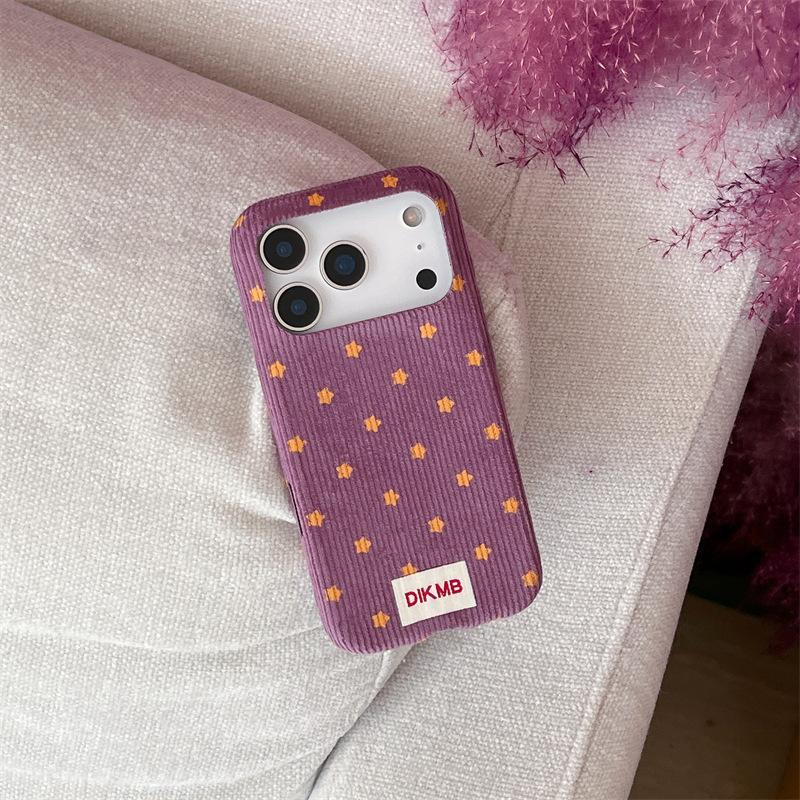 Retro Yellow Star Fabric Phone Case for iPhone 15, iPhone 16, iPhone 17 Pro Max