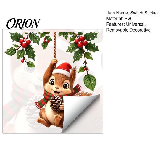 Christmas Gift for Home Squirrel Switch Sticker, Decorative Wall Decal Light And Socket Panel Cover Panels, Removable PVC Festive Art Bedroom