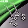 925 Sterling Silver Three Snake Chain Star Shaped Perforated Earrings Fashion Charm Wedding Jewelry