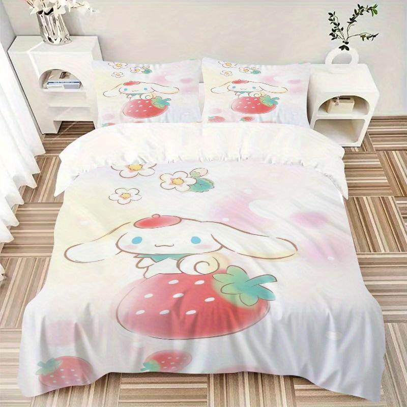 3pcs Strawberry Cinnamoroll Idea Quilt Cover Set - Soft and Cozy Bedroom, Guest Room and Dorm Decorative Bedding 3-Piece Set 1 Quilt Cover + 2 Pi