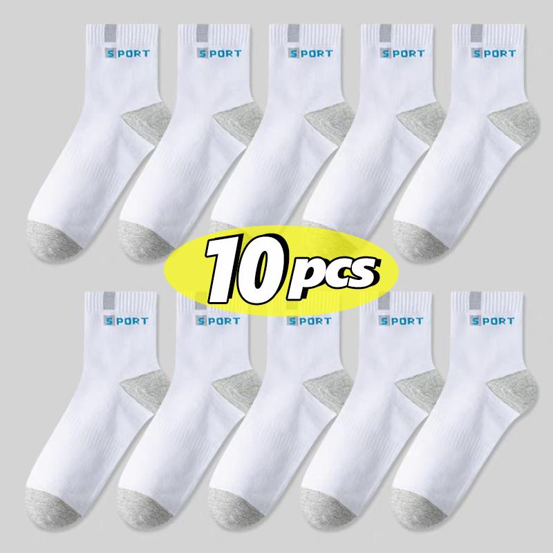 5pairs Cotton Sock Men Sport Breathable Soft Letter Fashion Sneakers High Elastic Middle Tube Stocking Towel Sox Summer Running