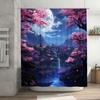 Enchanting Japanese Garden Cherry Blossoms Full Moon Night Mesmerizing Scenery Waterproof Shower Curtain Bathroom Decor