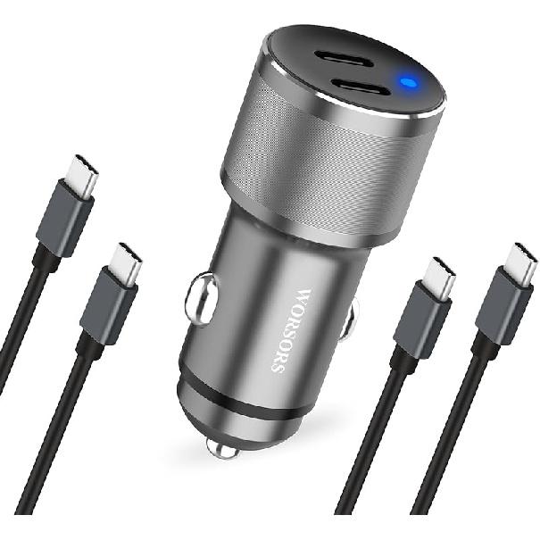 Dual 45W USB C Car Charger, 90W Max Super Fast Charging, All Metal 12V Cigarette Lighter Adapter for iPhone 17 Pro Max/16/15/iPad, Samsung Galaxy