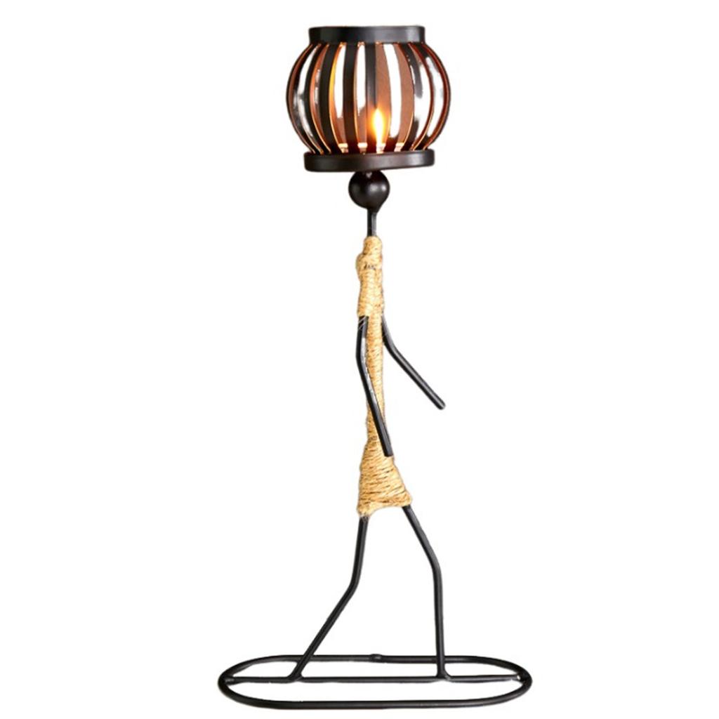 African-Inspired Tea Light Candle Holder with Metal Art Girl Figure A Type