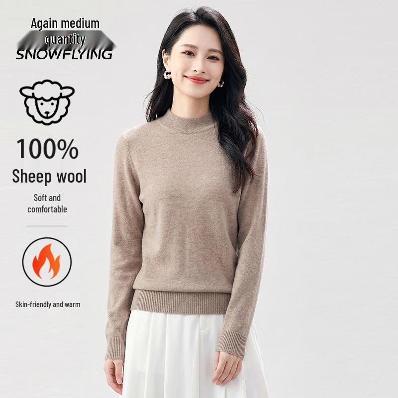 SNOWFLYING Women's Semi-High Neck 100% Pure Wool Pullover Sweater