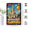 2D Flat, 1pc, 2D Flat - Disney World Magic Castle and Balloons Mural - 8x12 Inch Tin Sign, Vintage Decorative Painting for Indoo
