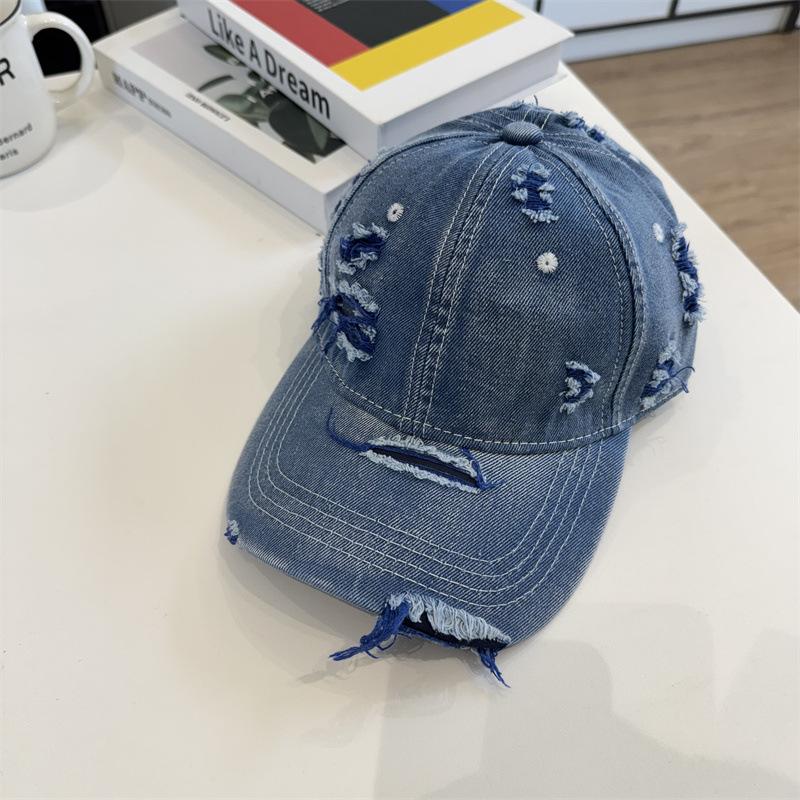Retro einfarbige Denim-Baseballkappe personalisierte Mode Loch do old Kappe trendige Herren- und Damen-Street-Hip-Hop-Sonnenhut