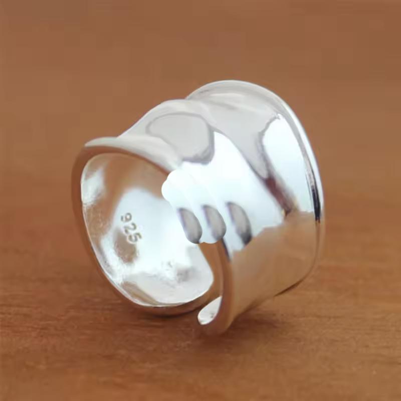 

925 Sterling Silver Rings for Women Couple Minimalist Handmade Simple Wide Smooth Ring Party Jewelry Gift Prevent Allergy resizable