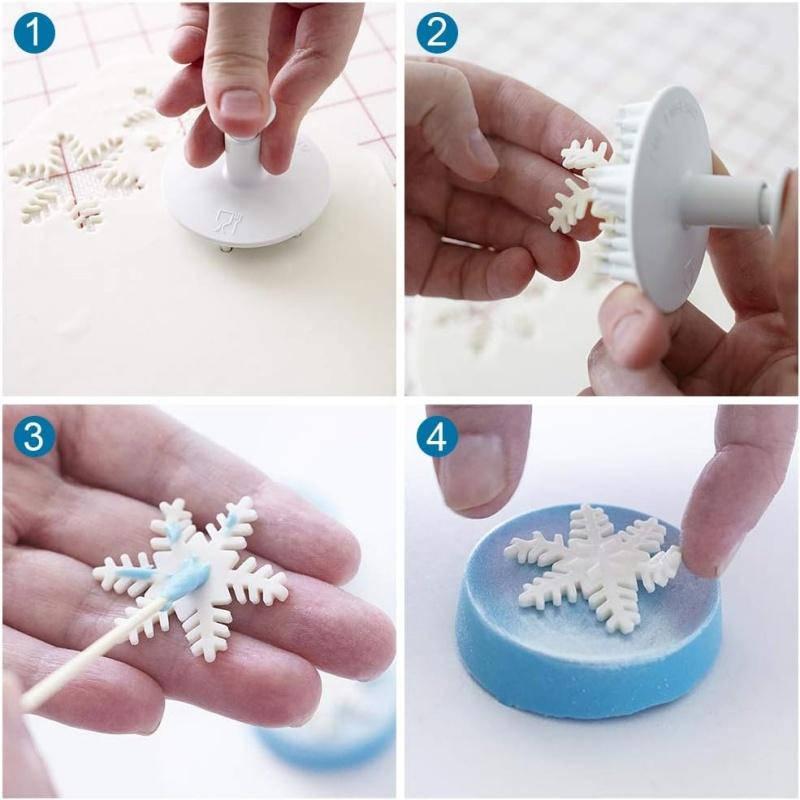 Snowflake Cookies Biscuit Mold Fondant Sugarcraft Plunger Cookie Cutters Xams Snow Cupcake Cake Decorating Tool Christmas
