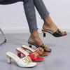 Outer Size Summer New Medium Heel Open-toed Slippers Women Wear One-character Square Heel Cool Slippers Wish