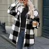 Women's Plaid Fuzzy Coat with Buttons for Winter Everyday Wear