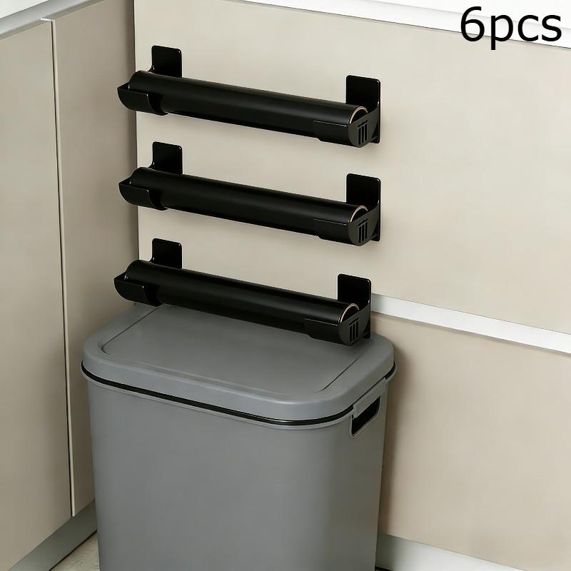 Upgraded 6pcs Set, No Drilling, Adjustable Kitchen Countertop Multifunctional Plastic Storage Box - Suitable for Cling Film, Garbage Bags, Etc.