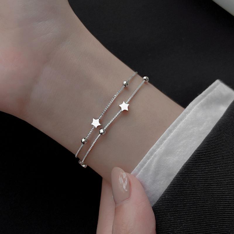 Sterling Silver Double Layer Star Bracelet For Women