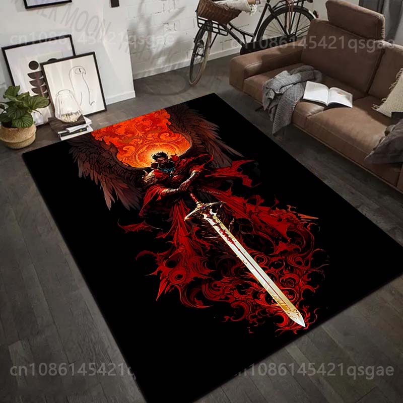 1PC Angel with sword, red cloak Print Carpet Rug for Living Room Bedroom Sofa Doormat Home Decor Non-slip Floor Mat