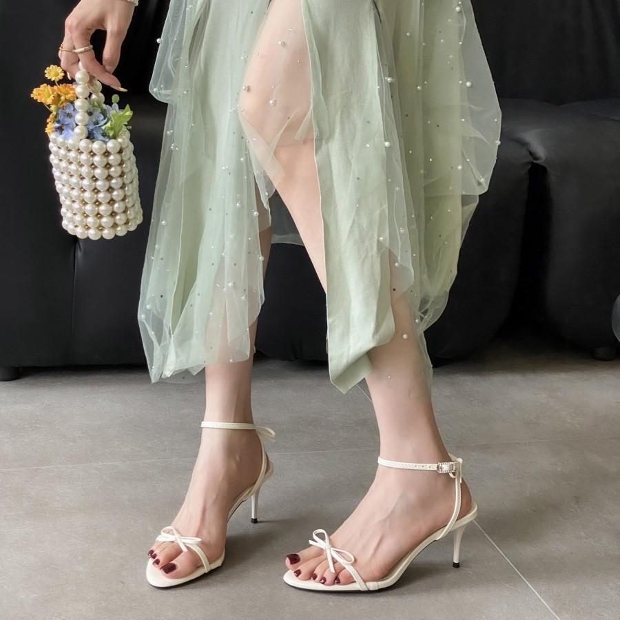 2025 Spring New Round Head Thin Heel High Heel Temperament Thin French Fashion Sexy Beauty Open-toed Women's Sandals